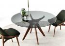 Table ronde Stiv avec plateau en verre et structure en noyer - BertO