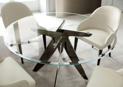 Table ronde Ring avec plateau en verre et piètement en métal chromé noir