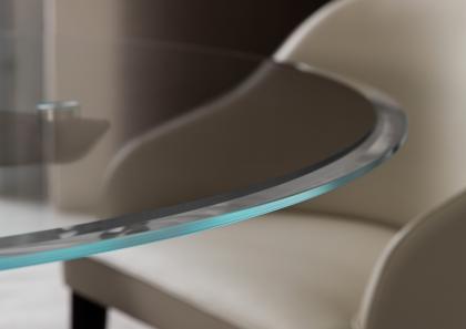 Plateau en verre trempé épaisseur 10 mm transparent avec bord brillant, biseauté 30 mm - Table ronde Ring