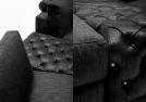 Composé d’élément linéaire, chaise longue et pouf capitonné en cuir noir